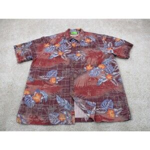 Tommy Bahama Shirt Men Large L Red Hawaiian Floral Print Silk Camp Button Up